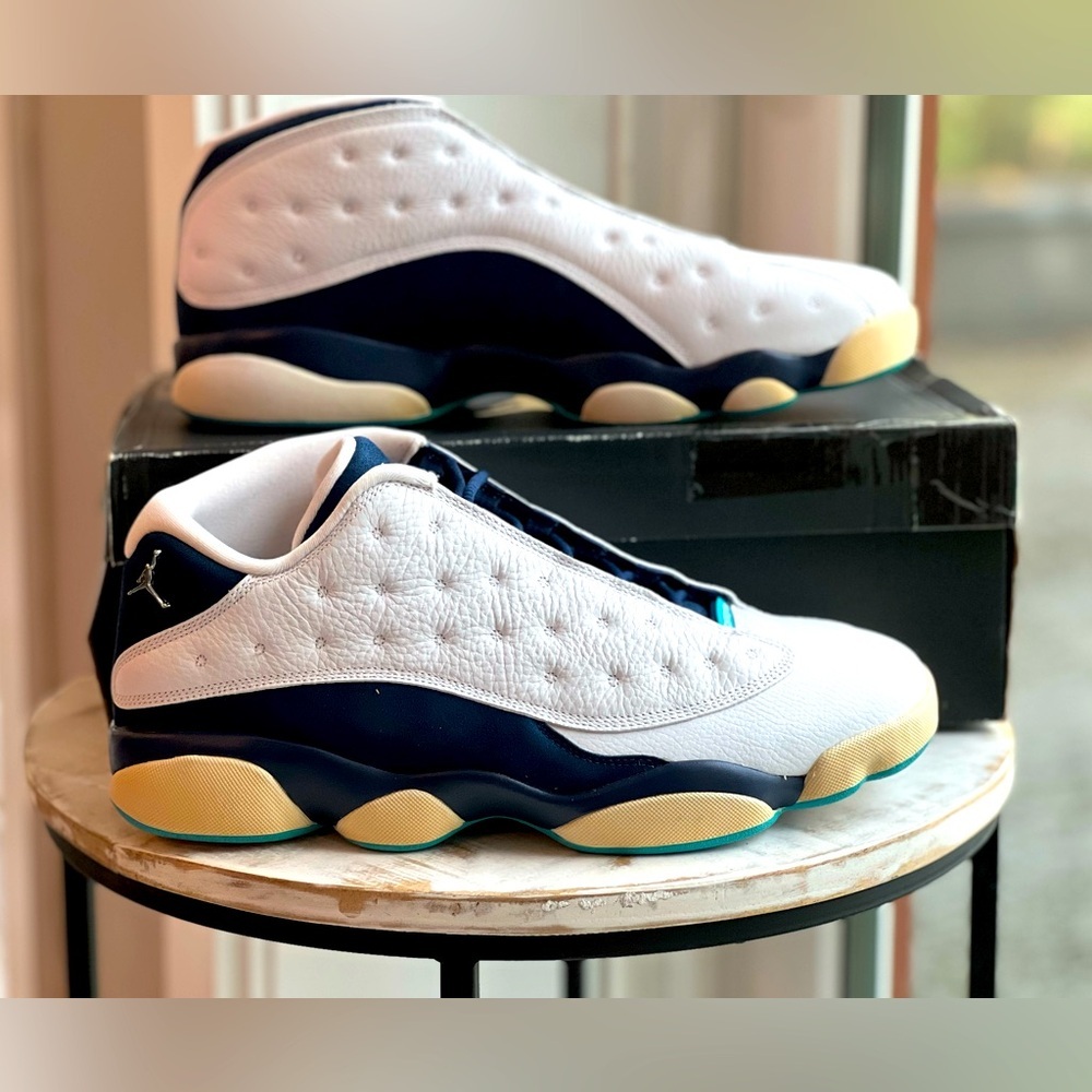 Air Jordan 13 Retro Low Hornets White Navy Sneakers Size 11 310810-107